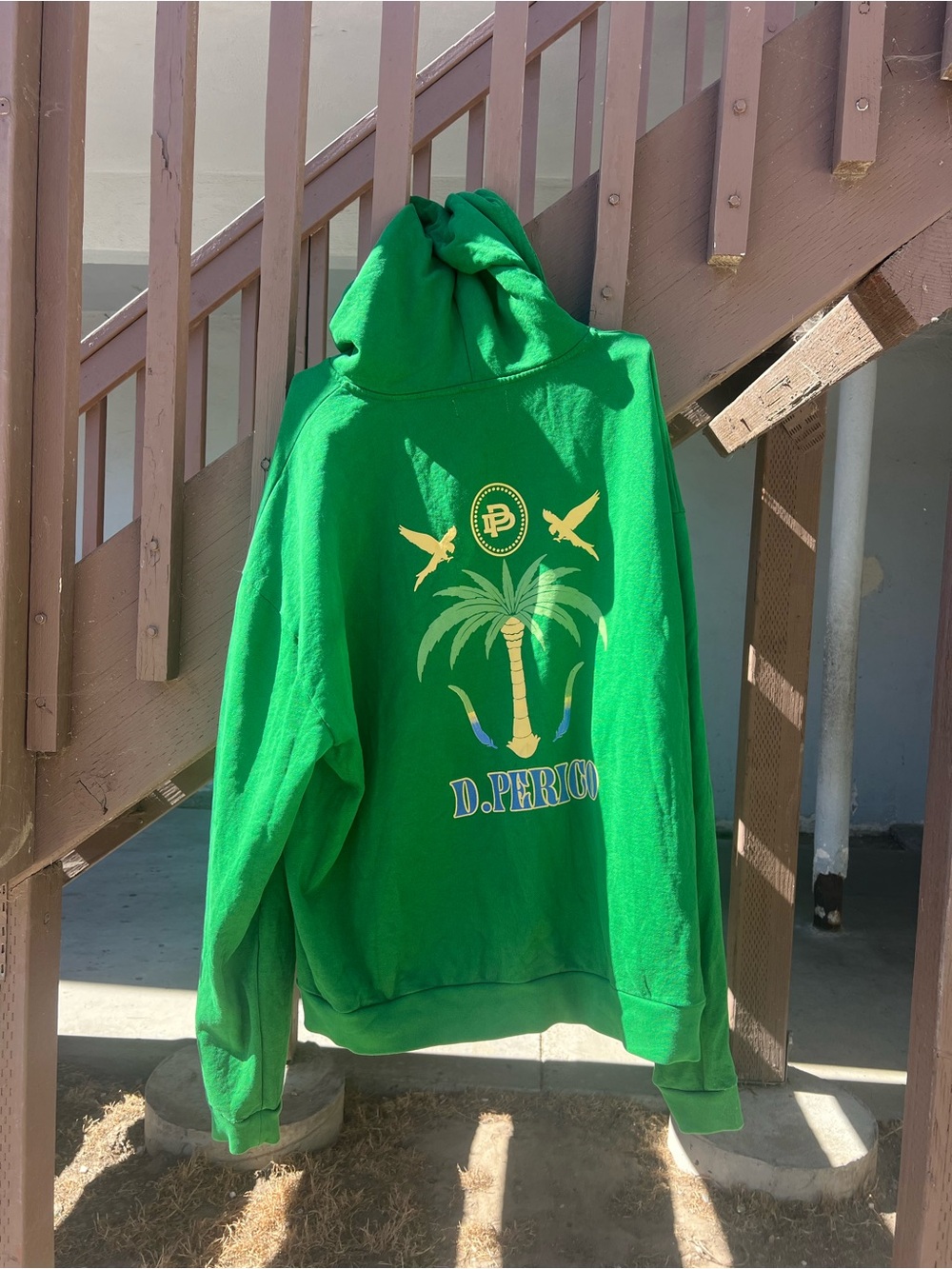 Green V-Neck Sweater with Palm Graphic